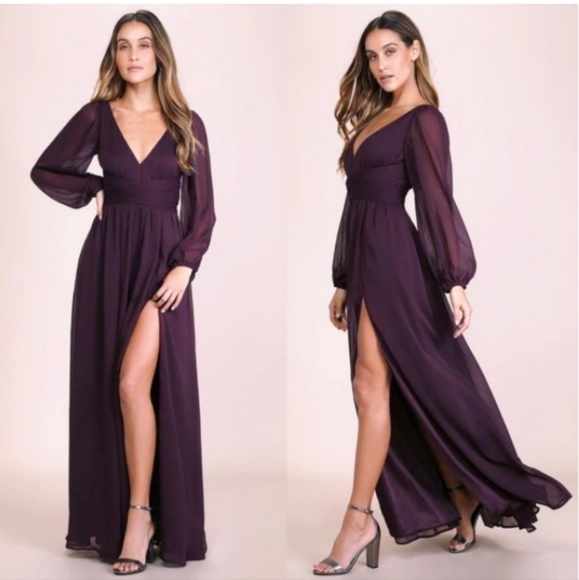 Lulus Dresses & Skirts - Lulus Enchant My Love Dark Purple V-Neck Long Sleeve Maxi Dress Size 1X NWT'S